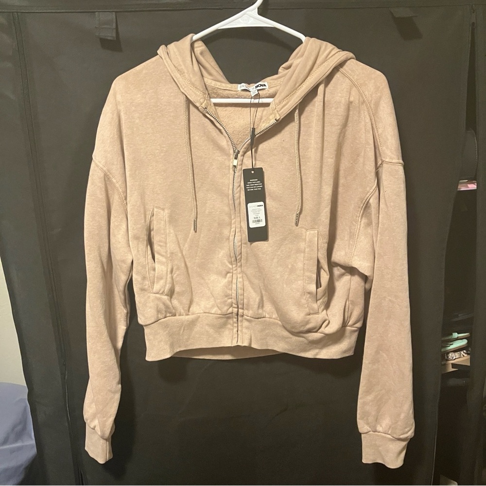 Fashion Nova Beige Cropped Hoodie